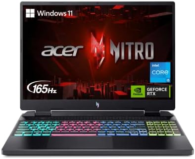 Acer Nitro 16 Gaming Laptop | Intel i5-13500H | NVIDIA GeForce RTX 4050 Laptop GPU | 16" 2560 x 1600 165Hz IPS G-SYNC Display | 8GB DDR5 | 512GB Gen 4 SSD | Wi-Fi 6 | RGB Backlit KB | AN16-51-56VR