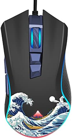 COSTOM XVX G705 Wired Gaming Mouse, RGB Backlit PC Gaming Mouse with Adjustable 12000DPI/7 Programmable Buttons, Gamer Computer USB Mouse for Windows Mac Laptop PC, Great Wave Off Kanagawa