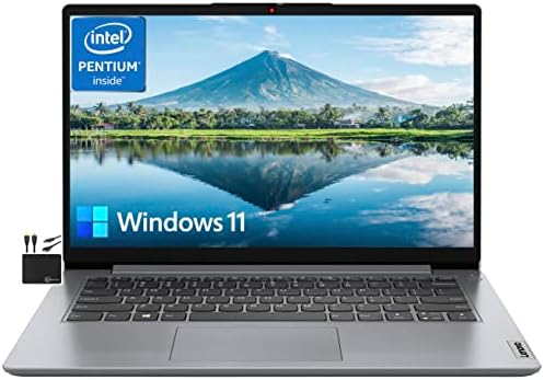 Lenovo IdeaPad 2023 Newest 14'' HD Laptop Computer Business,Quad Core Intel Pentium N5030 (Upto 3.1GHz),4GB RAM,128GB eMMC,WiFi,Webcam,10+ Hours Battery,Microsoft 365,Win 11S+MarxsolCables Cloud Grey