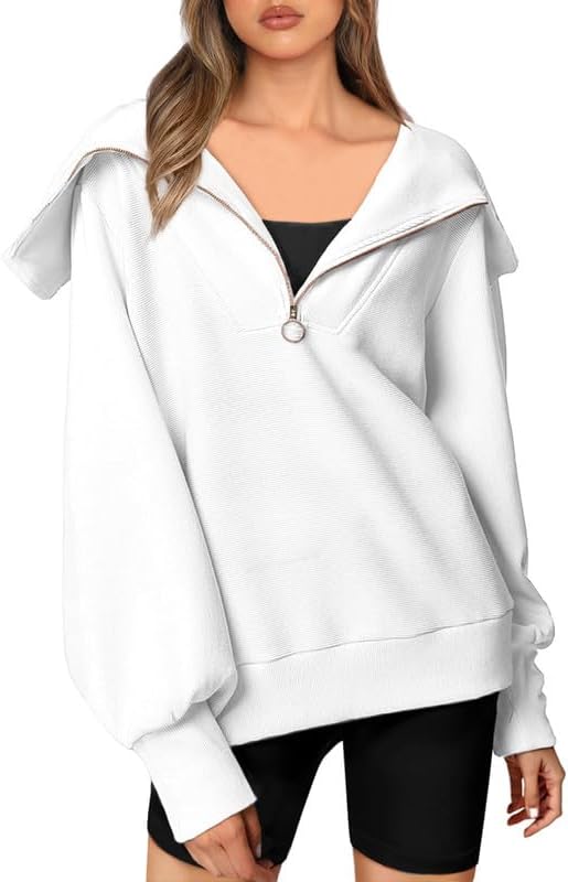 SHEWIN Womens Oversized Half Zip Pullover Casual Long Sleeve Quarter Zip Sweatshirt with Pockets