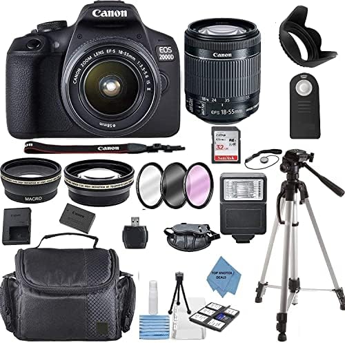 Ultimate Deals Canon EOS 2000D (Rebel T7) DSLR Camera w/Canon EF-S 18-55mm F/3.5-5.6 Zoom Lens + Case + 32GB Memory Card + TopKnotch Kit (Renewed)
