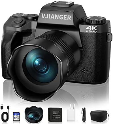 VJIANGER Digital Camera for Photography 4K Vlogging Camera for YouTube 64MP Mirrorless Camera with WiFi, Dual Camera, 52mm Fixed Lens, 4.0" Touch Screen, 32GB SD Card & Camera Bag(W05-Black3)