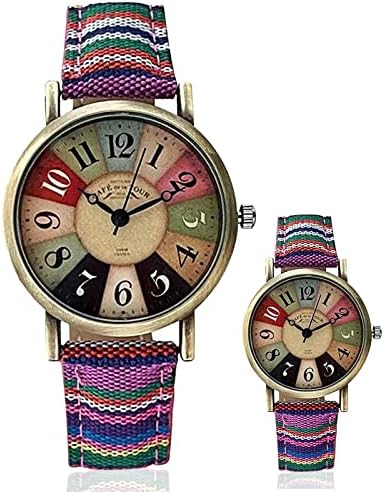 Women's Fabric Leather Vintage Metal Gold Tone Watch,Watches for Women with Multicolour Rainbow Pattern Leather Best Valentine's Day Mother's Day Gift