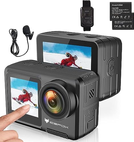 icefox Action Camera 5K 30FPS 20MP with Touch Screen, 98FT Waterproof Underwater Camera, EIS 4X Zoom Adjustable View Angle Remote Control WiFi Sports Camera with External Microphone Camcorder